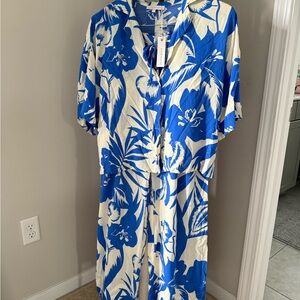 Olivaceous Blue and Cream Patterned Two Piece